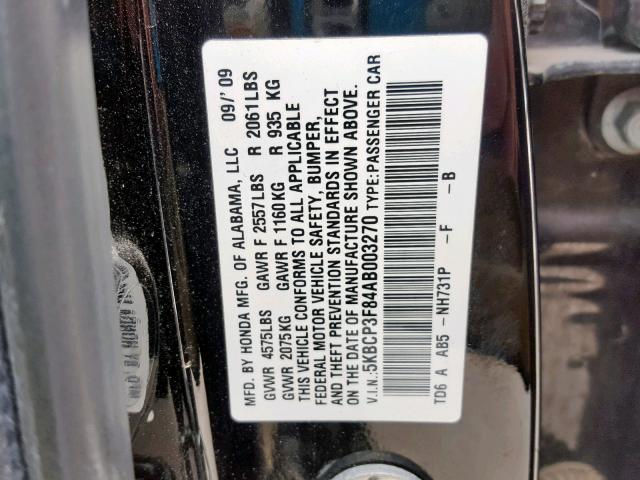 5KBCP3F84AB003270 - 2010 HONDA ACCORD EXL BLACK photo 10