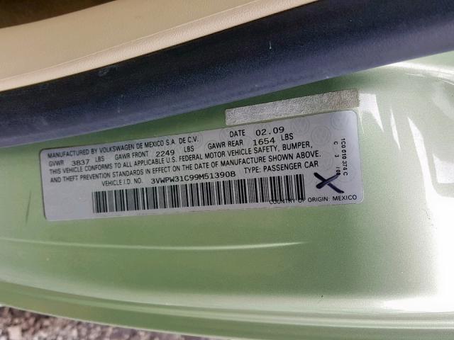 3VWPW31C99M513908 - 2009 VOLKSWAGEN NEW BEETLE GREEN photo 10