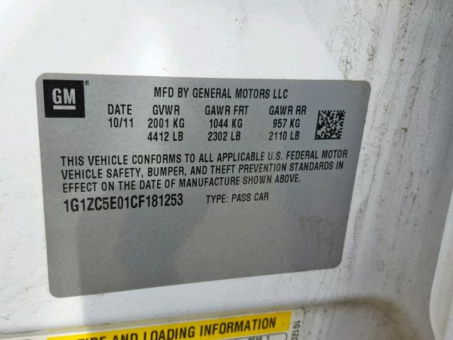 1G1ZC5E01CF181253 - 2012 CHEVROLET MALIBU 1LT თეთრი ფოტო 10