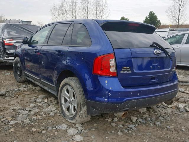 2FMDK3J95DBB84314 - 2013 FORD EDGE SEL BLUE photo 3