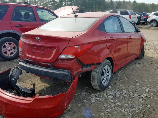 KMHCT4AE9GU003581 - 2016 HYUNDAI ACCENT SE RED photo 4