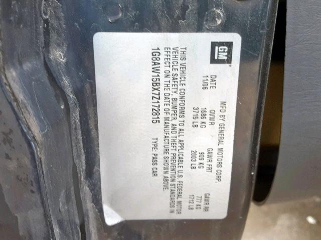 1G8AW15BX7Z172815 - 2007 SATURN ION LEVEL BLACK photo 10