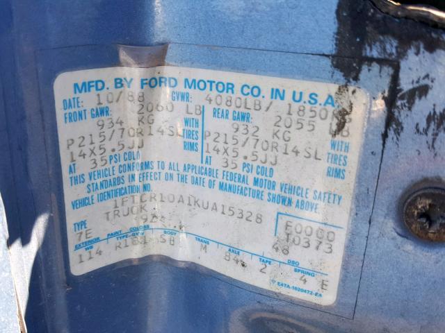 1FTCR10A1KUA15328 - 1989 FORD RANGER BLUE photo 10