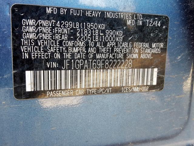 JF1GPAT69F8222228 - 2015 SUBARU IMPREZA SP BLUE photo 10