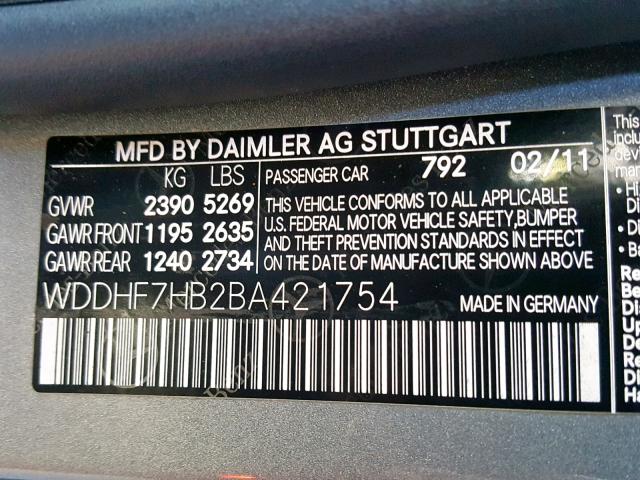 WDDHF7HB2BA421754 - 2011 MERCEDES-BENZ E 63 AMG GRAY photo 10