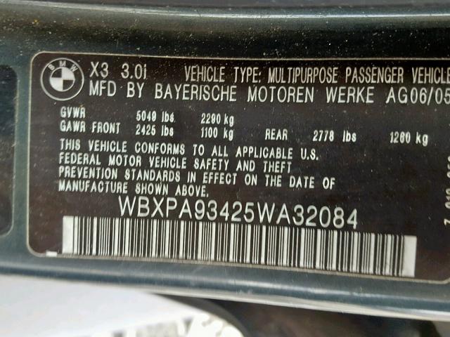 WBXPA93425WA32084 - 2005 BMW X3 3.0I BEIGE photo 10