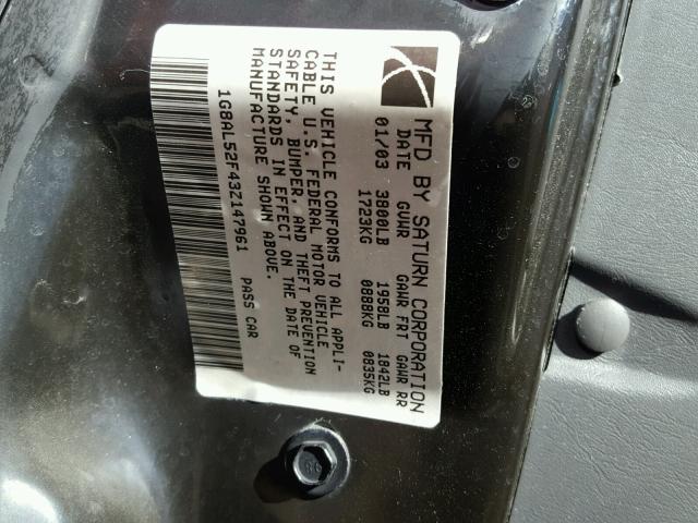 1G8AL52F43Z147961 - 2003 SATURN ION LEVEL WHITE photo 10