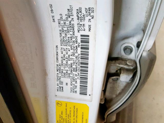 JTJHF10U130297579 - 2003 LEXUS RX 300 WHITE photo 10