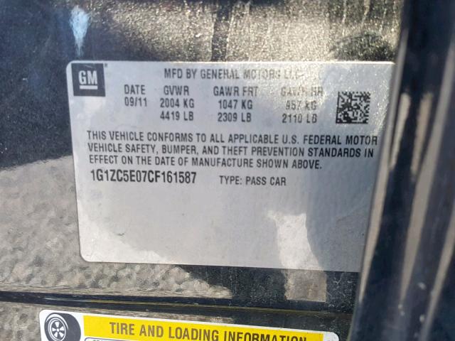 1G1ZC5E07CF161587 - 2012 CHEVROLET MALIBU 1LT 黑色 照片 10