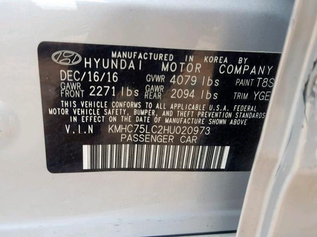 KMHC75LC2HU020973 - 2017 HYUNDAI IONIQ SEL SILVER photo 10