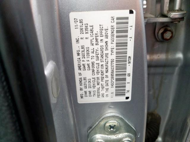 1HGCP26858A037750 - 2008 HONDA ACCORD EXL  photo 10