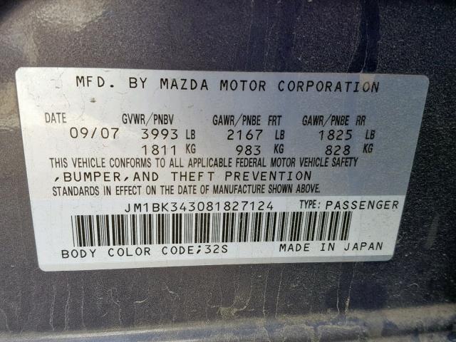 JM1BK343081827124 - 2008 MAZDA 3 HATCHBAC BLUE photo 10