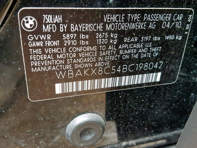 WBAKX8C54BC198042 - 2011 BMW 750 LI BLACK photo 10