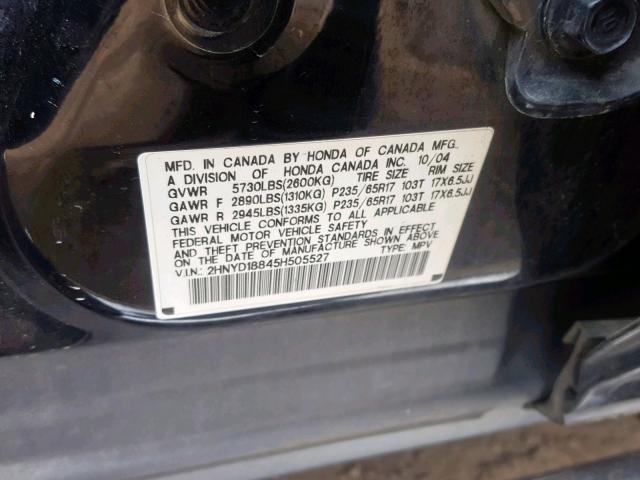 2HNYD18845H505527 - 2005 ACURA MDX TOURIN BLACK photo 10