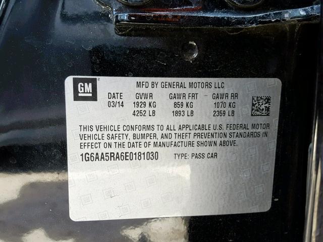 1G6AA5RA6E0181030 - 2014 CADILLAC ATS BLACK photo 10