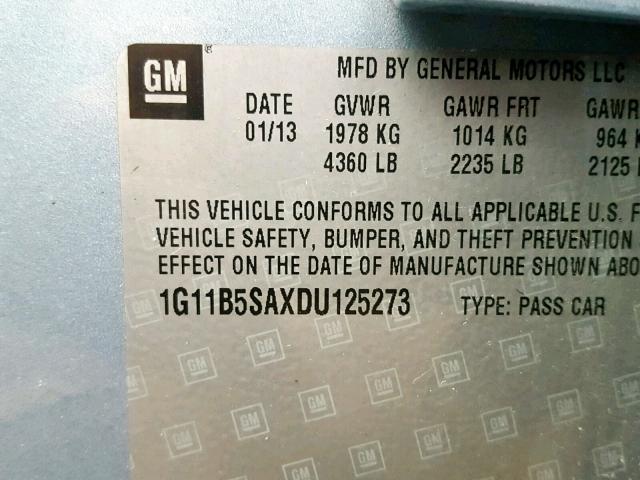 1G11B5SAXDU125273 - 2013 CHEVROLET MALIBU LS BLUE photo 10