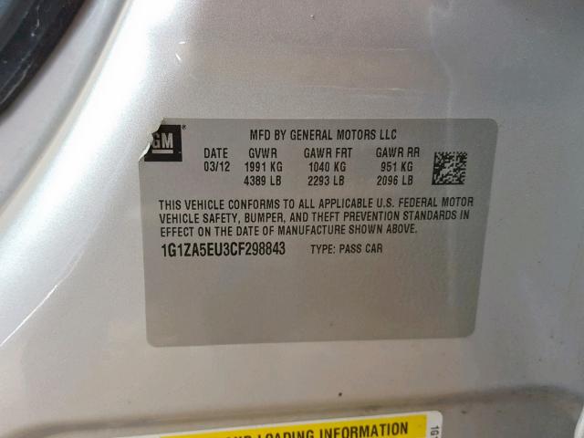 1G1ZA5EU3CF298843 - 2012 CHEVROLET MALIBU LS SILVER photo 10