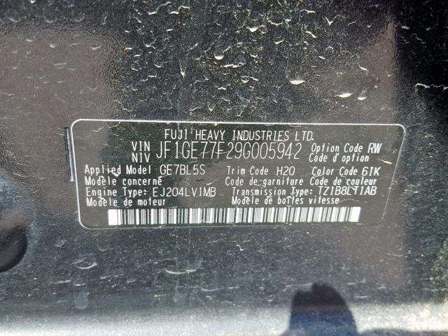 JF1GE77F29G005942 - 2009 SUBARU IMPREZA CHARCOAL photo 10