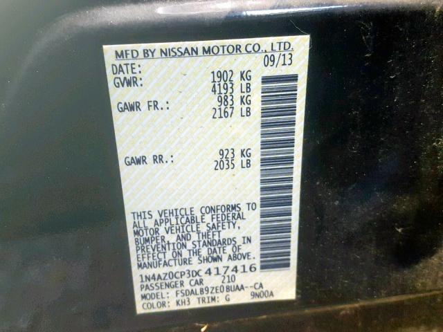 1N4AZ0CP3DC417416 - 2013 NISSAN LEAF S BLACK photo 10