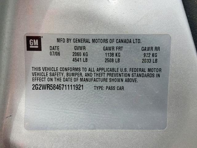 2G2WR584671111921 - 2007 PONTIAC GRAND PRIX SILVER photo 10