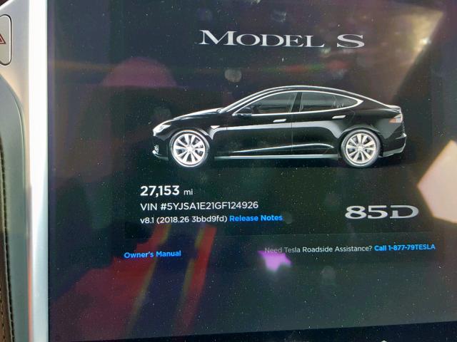 5YJSA1E21GF124926 - 2016 TESLA MODEL S BLACK photo 8