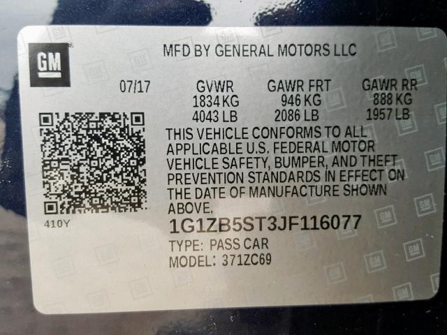 1G1ZB5ST3JF116077 - 2018 CHEVROLET MALIBU LS Mavi foto 10
