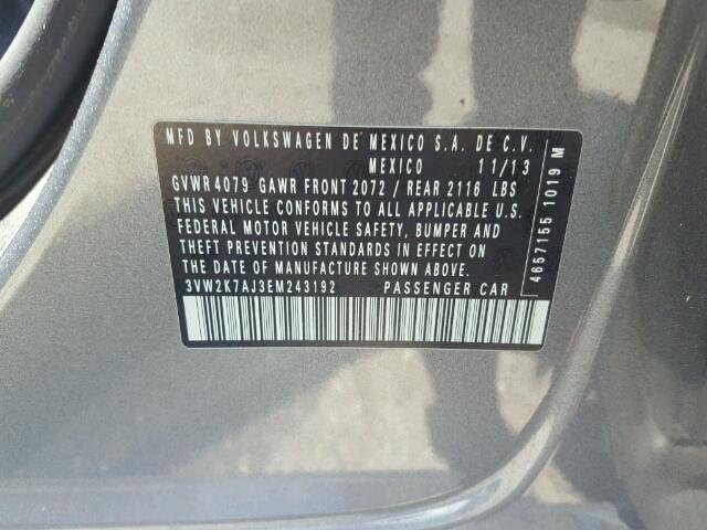 3VW2K7AJ3EM243192 - 2014 VOLKSWAGEN JETTA BASE Մոխրագույն լուսանկար 10