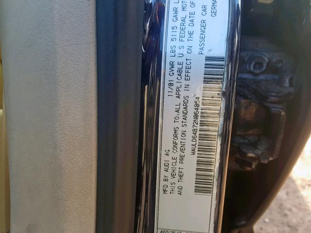 WAULD64B72N064054 - 2002 AUDI A6 2.7T QU BLUE photo 10