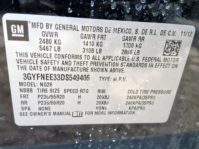 3GYFNEE33DS549406 - 2013 CADILLAC SRX PREMIU BLACK photo 10