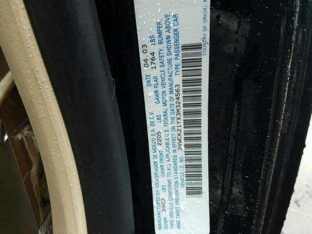 3VWCK21YX3M324563 - 2003 VOLKSWAGEN NEW BEETLE შავი ფოტო 10