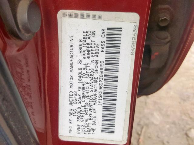 1Y1SK5360PZ060099 - 1993 GEO PRIZM BASE წითელი ფოტო 10