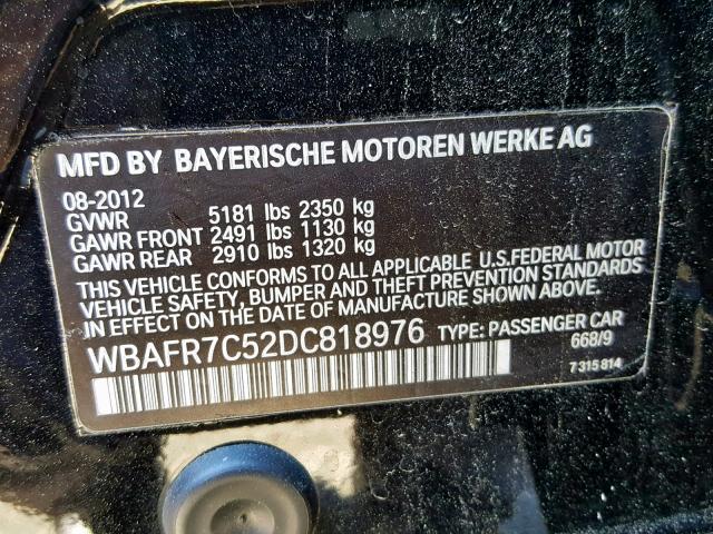 WBAFR7C52DC818976 - 2013 BMW 535 I BLACK photo 10