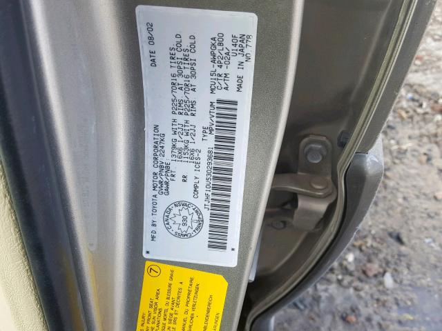 JTJHF10U530293681 - 2003 LEXUS RX 300 GOLD photo 10