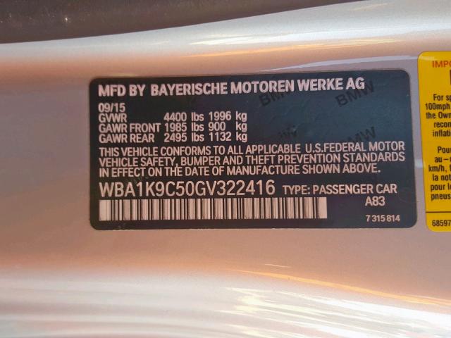 WBA1K9C50GV322416 - 2016 BMW 228 I SILVER photo 10