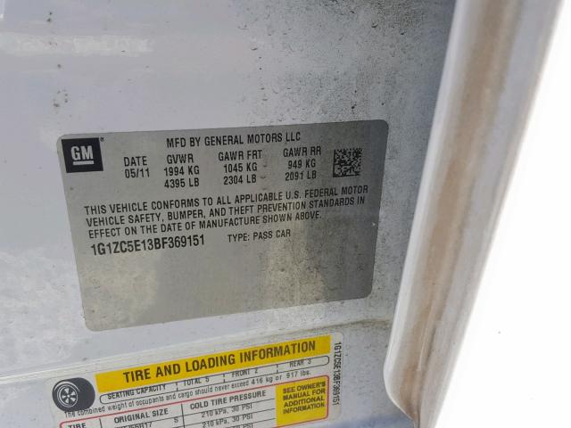 1G1ZC5E13BF369151 - 2011 CHEVROLET MALIBU 1LT თეთრი ფოტო 10