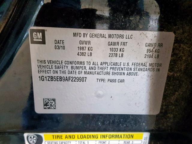 1G1ZB5EB9AF229907 - 2010 CHEVROLET MALIBU LS BLACK photo 10