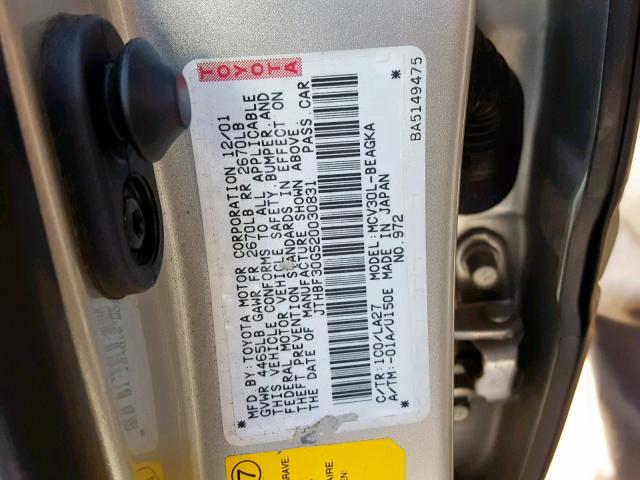 JTHBF30G520030831 - 2002 LEXUS ES 300 SILVER photo 10