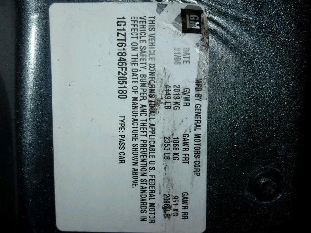 1G1ZT61846F205180 - 2006 CHEVROLET MALIBU MAX ნაცრისფერი ფოტო 10