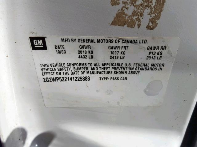 2G2WP522141225883 - 2004 PONTIAC GRAND PRIX 白色 照片 10