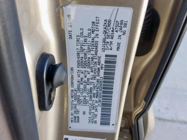 JTJBT20X150093513 - 2005 LEXUS GX 470 GOLD photo 10