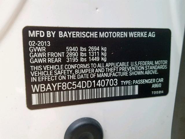 WBAYF8C54DD140703 - 2013 BMW 750 LXI WHITE photo 10