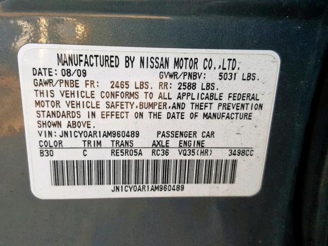 JN1CY0AR1AM960489 - 2010 INFINITI M35 BASE GRAY photo 10