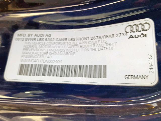 WAUVGAFH7DN002404 - 2013 AUDI S5 PRESTIG BLUE photo 10