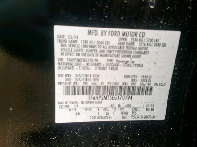 1FAHP2MT5EG170194 - 2014 FORD TAURUS POL BLACK photo 10