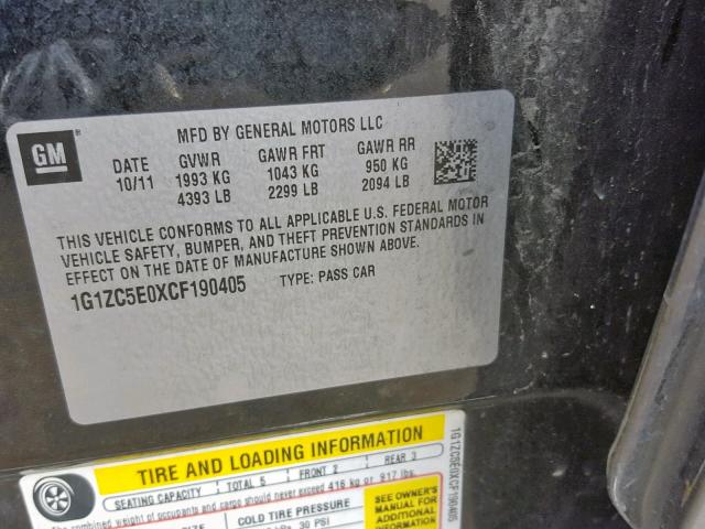 1G1ZC5E0XCF190405 - 2012 CHEVROLET MALIBU 1LT 黑色 照片 10