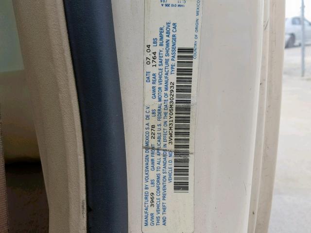 3VWCM31Y05M302932 - 2005 VOLKSWAGEN NEW BEETLE კრემისფერი ფოტო 10