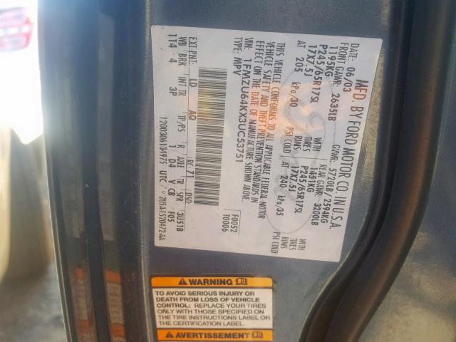 1FMZU64KX3UC53751 - 2003 FORD EXPLORER E BLUE photo 10