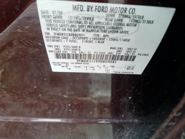 2FMDK51C89BB09041 - 2009 FORD FLEX SE  photo 10