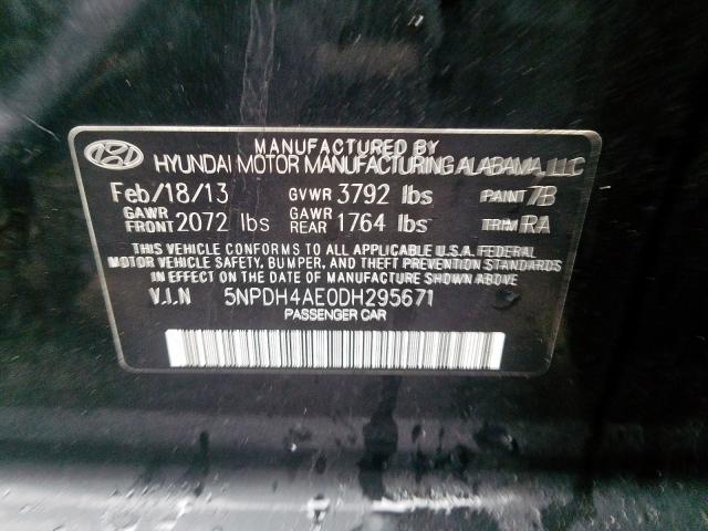 5NPDH4AE0DH295671 - 2013 HYUNDAI ELANTRA GLS  photo 10