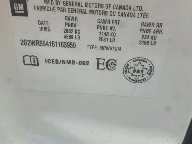 2G2WR554161163959 - 2006 PONTIAC GRAND PRIX WHITE photo 10